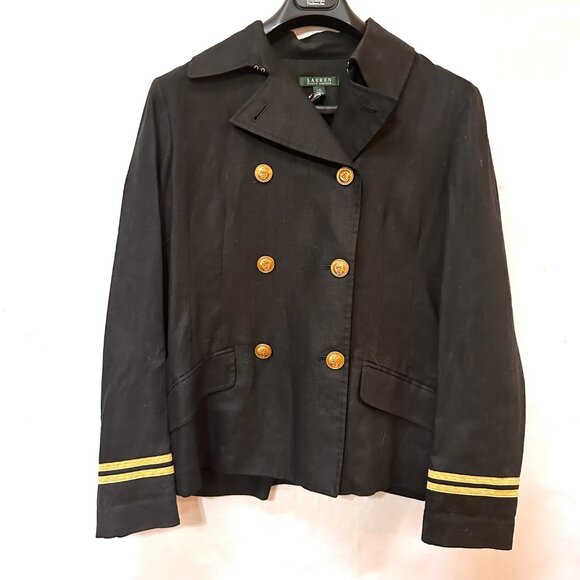 Ralph Lauren Brass Blazer Black Cotten Size Large VTG Jacket Sport Coat - Picture 3 of 8